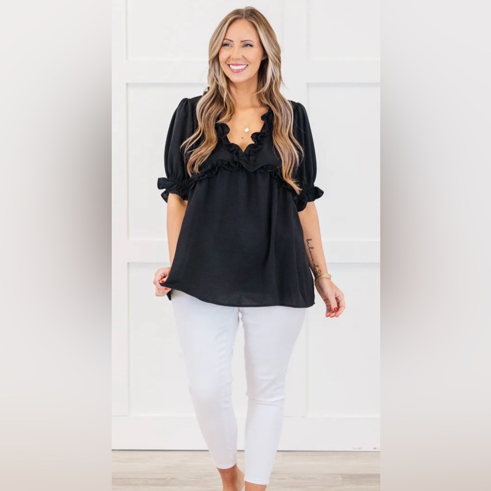 Chic Soul Black Ruffle Blouse Size 2X NWOT. Never worn.